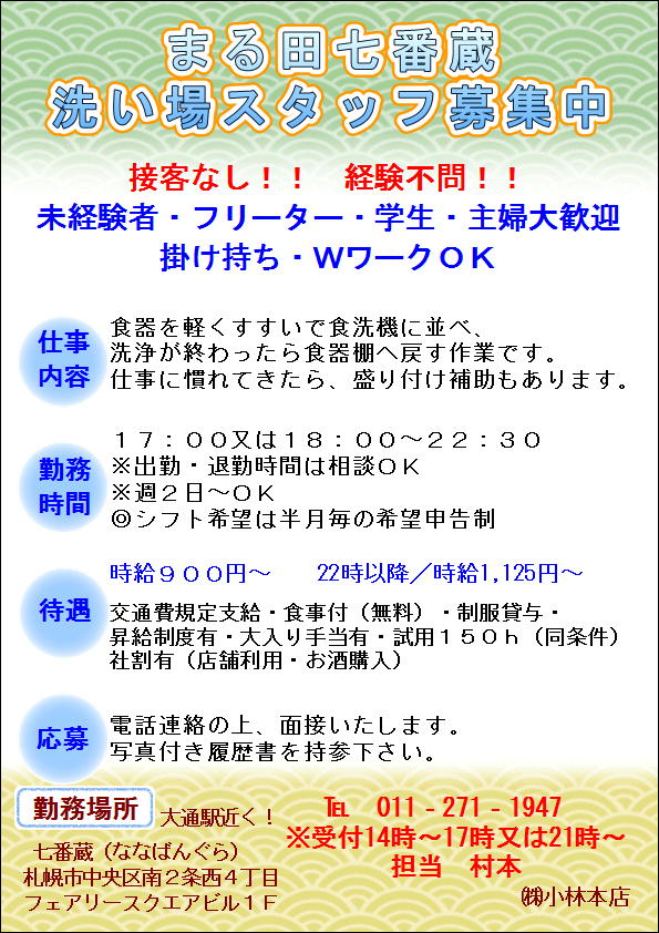 七番蔵スタッフ募集